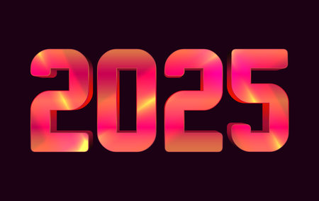 2025 Happy New Year Realistic Text Effect Typography Design Abstract Vector Illustration