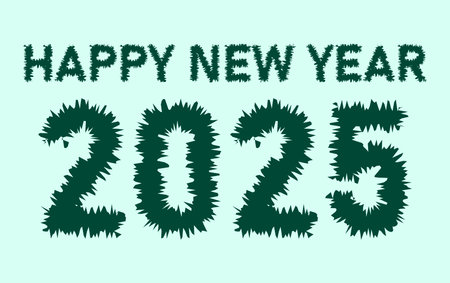 Happy New Year 2025 Green Scribble Drawing Abstract Design Elegant Vector Illustrationのイラスト素材