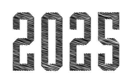 2025 Happy New Year Scribble Black Abstract Elegant Design Vector Illustrationのイラスト素材