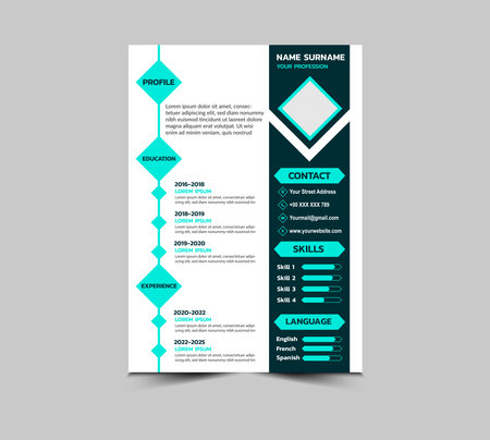 CV Resume Template Design Green Cyan With Experience Education Skills Languages And Contact Vector Illustrationのイラスト素材