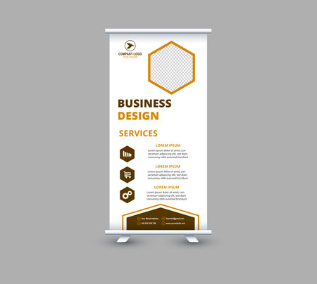 Roll Up Banner Template Design Brown Advertisement Professional Modern Corporate Vector Illustrationのイラスト素材