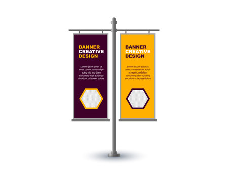 Pole Street Banner Design Template Purple And Yellow Advertisement Promotion Announcement Modern Vector Illustrationのイラスト素材