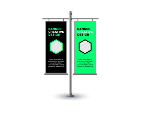 Pole Street Banner Template Design Black And Green Advertisement Promotion Announcement Modern Vector Illustrationのイラスト素材