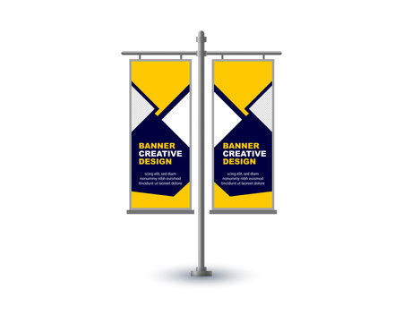 Pole Street Banner Template Design Blue And Yellow Advertisement Promotion Announcement Modern Vector Illustrationのイラスト素材