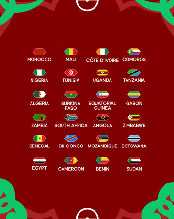 African Nations Morocco 2025 Flags Emblem Countries Teams African Football Symbol Logo Design Vector Illustrationのイラスト素材