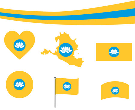 Kalmykia Flag National Europe Collection Flag Heart Emblem And Map Symbol Icon Vector Illustration Abstract Design Elementのイラスト素材