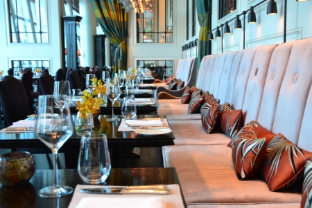 Main dining room in fine dining restaurantのeditorial素材