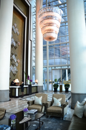 Hotel lobby with high ceilingのeditorial素材