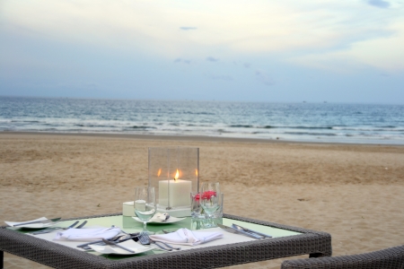 Romantic dinner on beachの写真素材