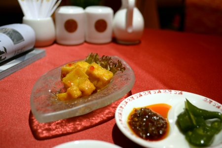 Bean curd appetiser in Chinese restaurant  Shang Palace  in Jakartaの写真素材