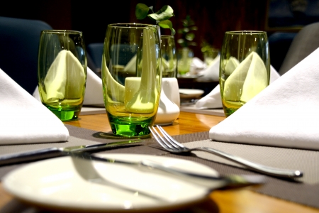 Table setting in fine-dining high class restaurantのeditorial素材