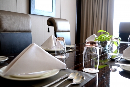 Table setting at luxury refined dining tableのeditorial素材