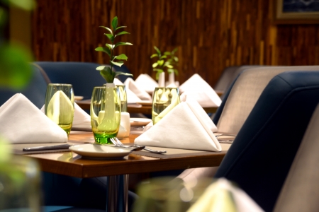 Table setting in fine-dining high class restaurantのeditorial素材