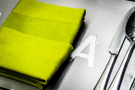 Table setting in casual dining restaurantの写真素材