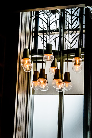 beautiful lamp in modern contemporary High class fine dining restaurant interiorの写真素材