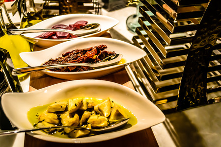 Italian antipasto buffet in italian restaurantの写真素材