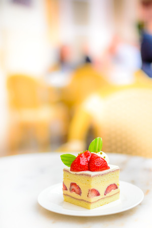 Strawberry Chiffon Entremet cake on white china plateの写真素材