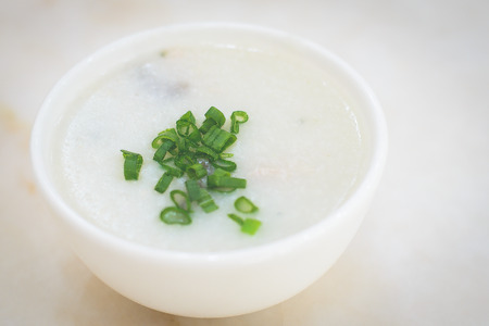 Cantonese rice Porridge with Century Egg and Pork and spring onion