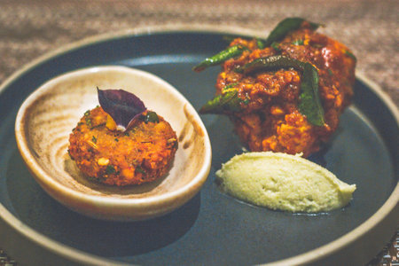 appetisers of Chicken Ghee & Masala Vada with coconut chutney on the side