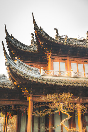 view of chinese architecture in Yu Garden in Shanghai, Chinaの写真素材