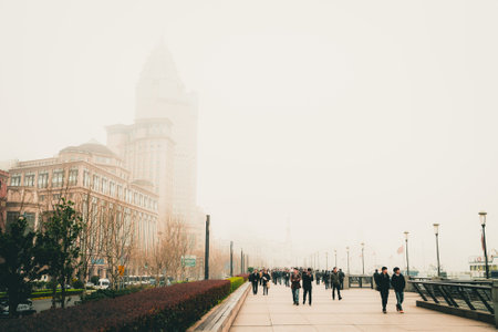 Buildings and art deco architecture along The Bund in Shanghai, Chinaの写真素材