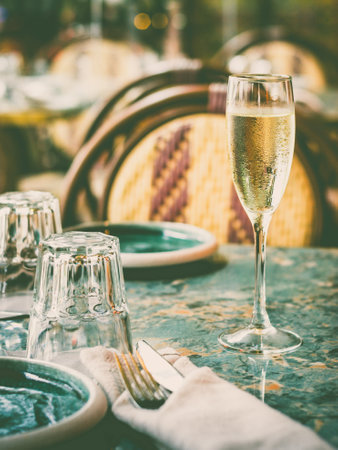 a glass of Italian Prosecco on a table in a restaurant