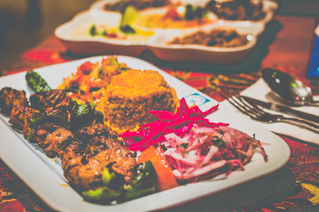 Beef Shish Kebab A popular dish of cubed meats on a skewer and cooked over an open fireの写真素材