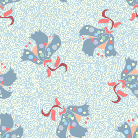 Seamless vector repeating pretty floral scattered pattern with multicolored polka dots on decorative flowers on a textured backgroundのイラスト素材