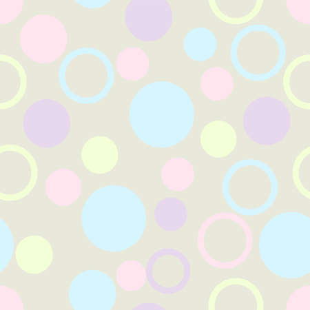 Cute vector seamless repeatable pastel polka dot pattern in blue, pink and yellow on a grey backdropのイラスト素材
