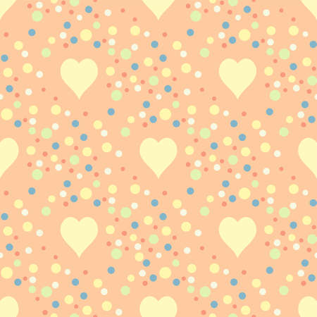 Peach and lemon abstract vector repeat pattern art with multicolor dots in pastel shadesのイラスト素材
