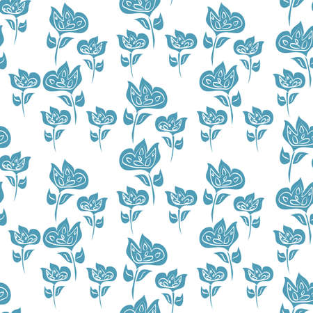 Vector repeatable seamless pattern with blue abstract flowers on a white backdropのイラスト素材