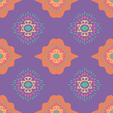 Highly decorative vector repeat ornate vector repeat pattern in bright purple ans orangeのイラスト素材