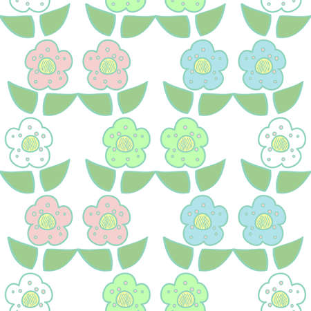 Simple pastel vector seamless multicolor daisy repeat patternのイラスト素材