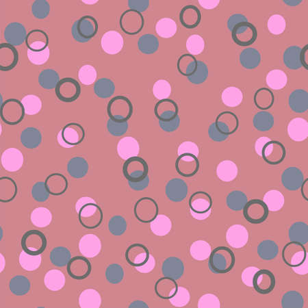 Pink and grey dots and rings vector repeat pattern on a neutral tone backgroundのイラスト素材