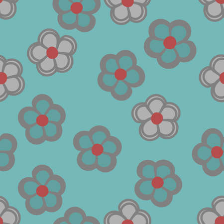 Cute aqua and grey daisies with red centers vector repeat patternのイラスト素材