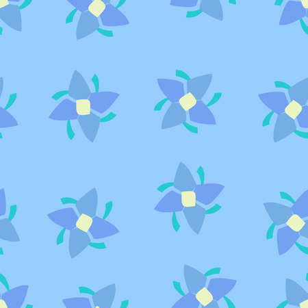 pale blue floral art vector seamless repeat pattern scattered on pastel blueのイラスト素材