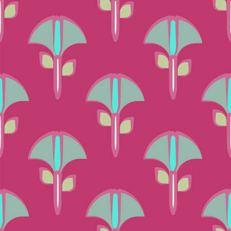 Cute hot pink vector seamless graphic floral pattern with aqua flowersのイラスト素材