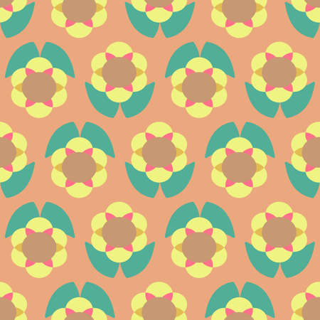 Cute floral graphic vector seamless repeat pattern in yellow, orange and greenのイラスト素材