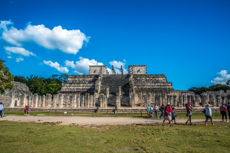 Chichen Itza Mexican Civilization with a Pyramid, Ruins and Village. One of the seventh wonders of...