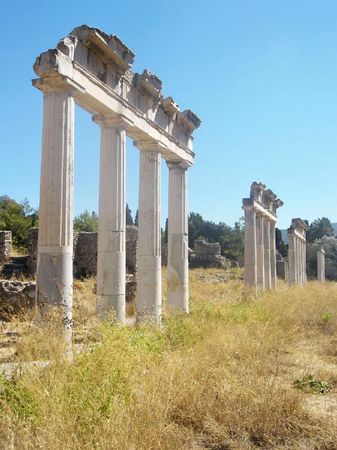 Remnants of a great civilization, now long gone this columns still stand proudly defying time.の写真素材