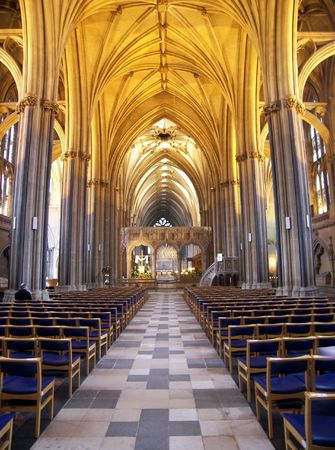 The inside of a large illuminated church in England.のeditorial素材