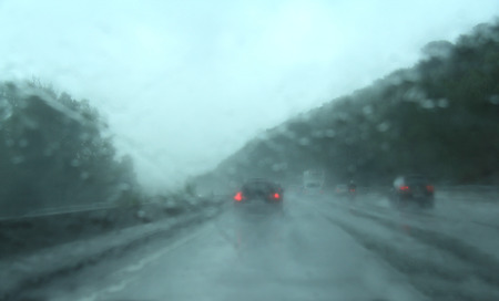 traffic on the freeway a rainy dayの写真素材
