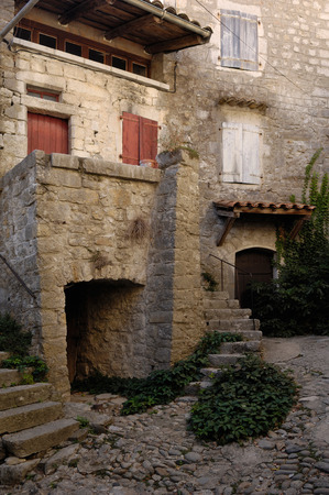 street and house of Balazuc, Ardeche,Rhone-Alpes, Franceの写真素材
