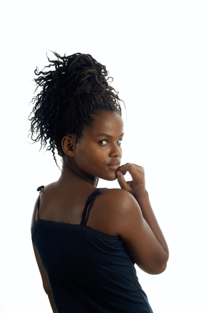 portrait of yung black woman , isolatedの写真素材