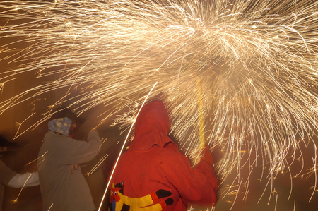 Correfoc in Catalonia, Girona,Spainの写真素材