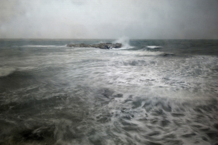 Temporary lift (Temporal de levante) in the Mediterranean, LâEscala,Costa Brava, Girona, Spainの写真素材