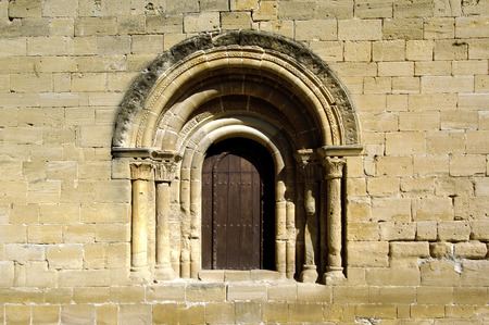 Romanesque door of San Salvador Church in Tirgo, La Rioja,Spainの写真素材