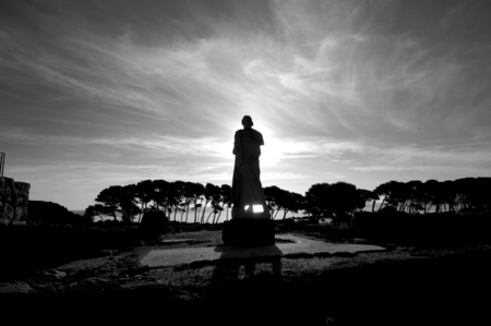Sculpture of Asklepios, ruins of Empuries LEscala, Girona, Catalonia, Spainの写真素材