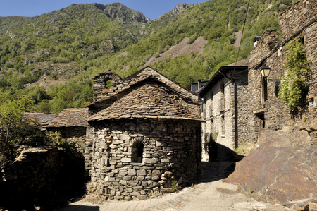 Sant Roma church in the village of Ainato,Pallars Sobira, Pyrenees moutains,Lleida,Spainの写真素材