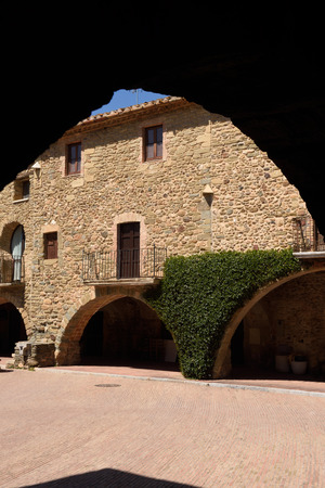 Town square of Monells, Baix Emporda; Girona province; Catalonia; Spainの写真素材